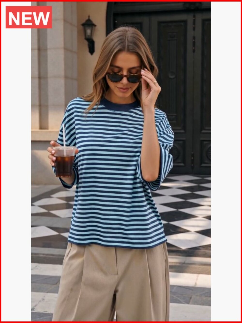 Oversized Striped Drop Shoulder Tee - Color Block Short Sleeve Crewneck Y2K Top - Picture 6 of 6